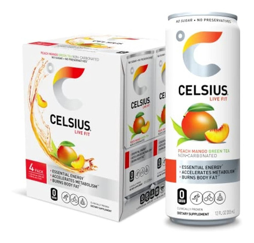 Celsius Live Fit Bebida Energetica 4 Pack Sabor Mango/durazn
