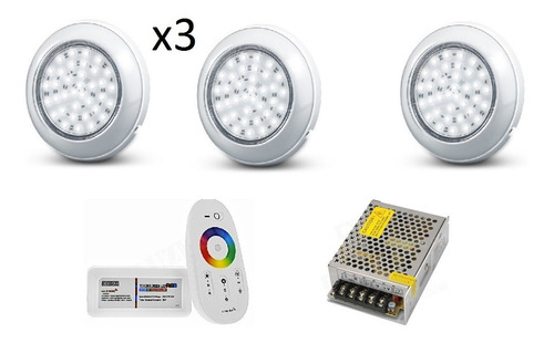 Imagen 1 de 7 de Kit Completo 3 Luces Led Rgb Pileta Fibra De Vidrio