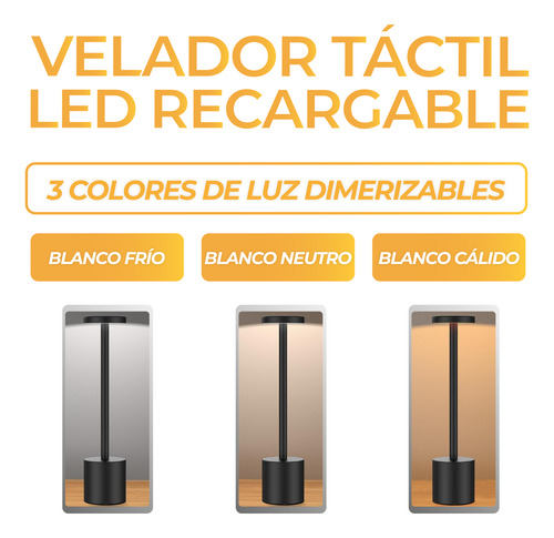 Pack X2 Velador Luz Led Recargable 3 Intensidades Blanco