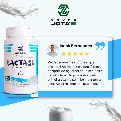 Lactasa 10,000 Fcc, enzima láctea, 60 cápsulas, 1000 mg, sabor a intolerancia a la lactosa Jota'b