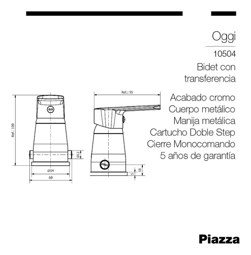 Griferia Para Bidet Cromado Piazza Oggi 10504 Monocomando