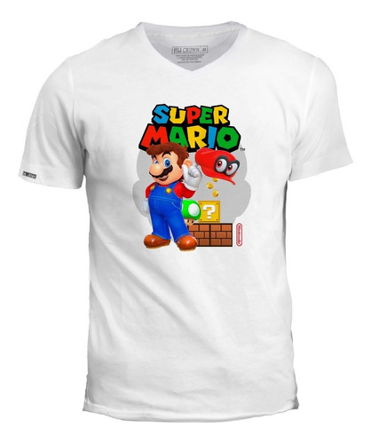 Camiseta Cuello V Super Mario Bros Gorro Ivk