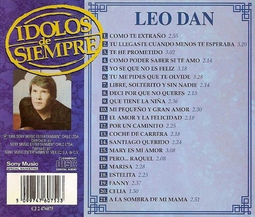 Imagen 2 de 2 de Cd Leo Dan / Idolos De Siempre Grandes Exitos (1996)