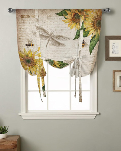 Cortinas Rústicas De Girasoles Y Abejas Para Ventana