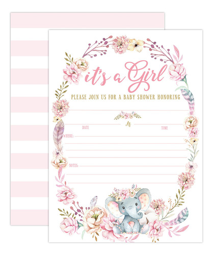 Your Main Event Prints Elephant Baby Shower Invitation Girl