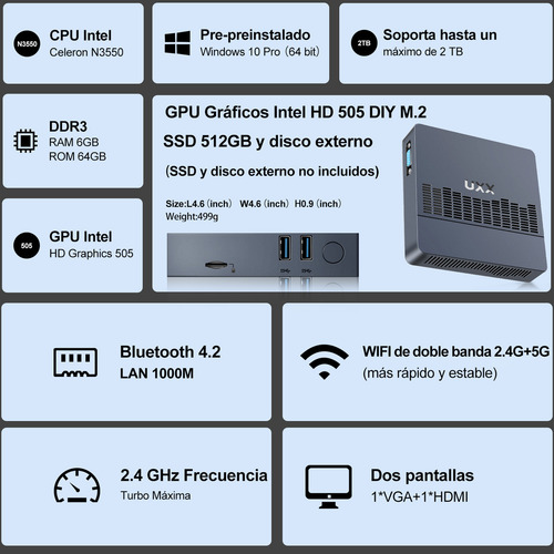 Mini Pc Uxx X20 Intel Apollo Lake Processor N3350 (Usado)