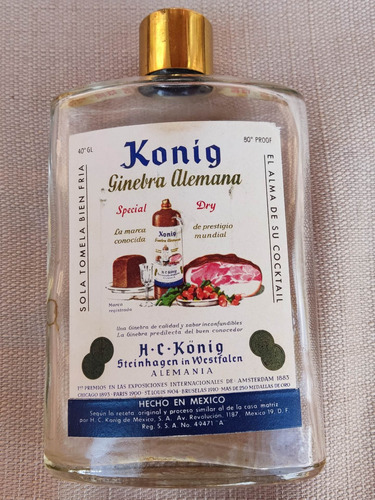 Botella Antigua Ginebra Alemana H C Konig Licorera Colección