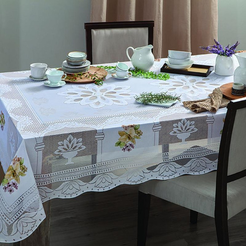 Toalha De Mesa Com Transfer Suzi 2,70m X 1,60m Branco