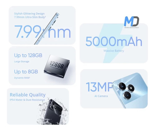 Realme Note 50 Dual Sim de 128 GB+4 GB de RAM, color azul cielo
