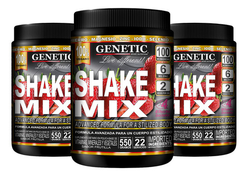3 Batidos Shake Mix Reemplaza Comida Control Peso + Dieta Sabor Frutilla