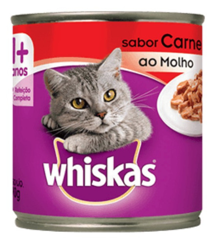 Alimento Whiskas 1+ Whiskas Gatos s para gato adulto todos os tamanhos sabor carne ao molho em lata de 290g