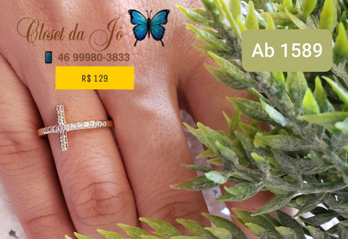 Anel Fino Cruz Com Zircônia Bruna Semijoias