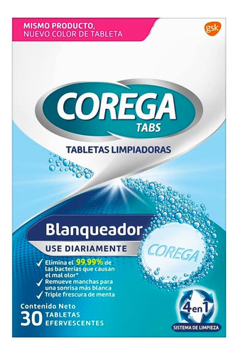 Corega Tabletas Limpiadoras Blanqueadoras 30 Tabs