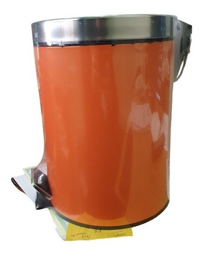 Cubo Cesto Basura A Pedal Color Naranja Tapa Acero 5 Lts