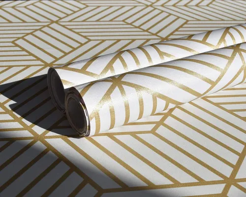 Papel Pintado Geométrico Blanco Y Dorado Peel And Stick...