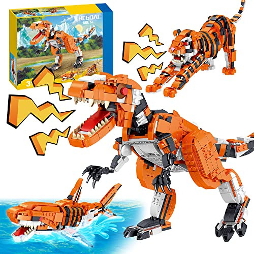 Hegoai 3-in-1 Animal Dinosaurs Building Sets, Tigers, Sharks