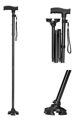 Bastón plegable flexible para mujeres y hombres con mango de gel, ligero  bastón de viaje, plegable, altura ajustable, pie automático, base cuádruple