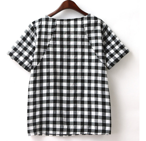 Blusa De Lino De Manga 3/4 Con Botones Y Flores De Talla Gra