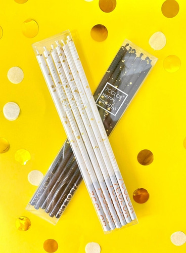 Imagen 2 de 4 de Set Velas Golden Dark Blanco Negro Chispitas Dorado X6 Uni