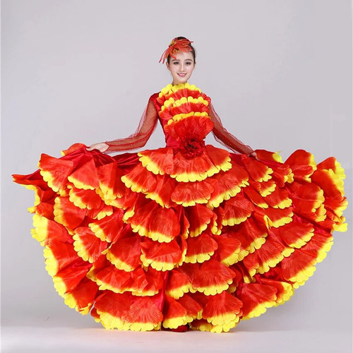 Vestido De Flamenca Con Pétalos Florales Para Mujer Plus, Ta