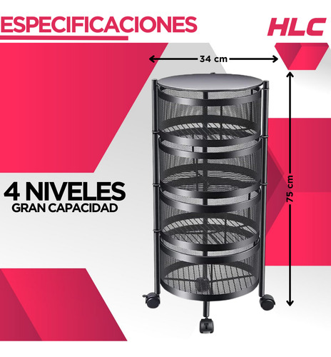 Carro Organizador De Cocina Metal Con 4 Estantes Redondo