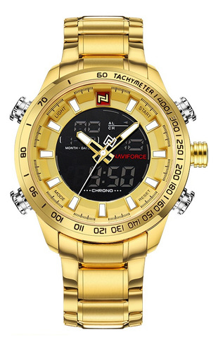 Relógio Masculino Dourado Digital Esportivo Naviforce 9093