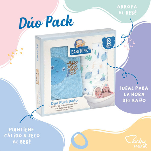 Toalla De Baño Baby Mink Con Capucha Para Bebé 2 Piezas