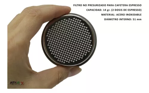 Filtro Café, Acero Inoxidable, 51mm, Filtro no Presurizado