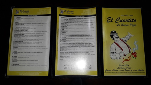 Carta De La Famosa Pizzería El Cuartito De Buenos Aires. (Usado)