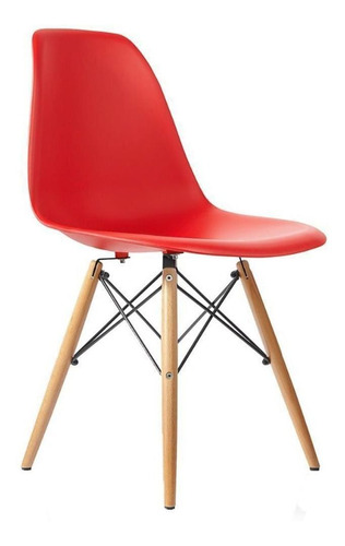 Cadeira para Sala de Jantar e Cozinha Eiffel Eames Vermelho Base Madeira fixa - D'Rossi