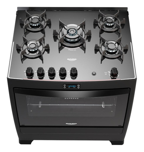 Fogão 5 Bocas Preto Com Mesa De Vidro E Timer Digital Bivolt