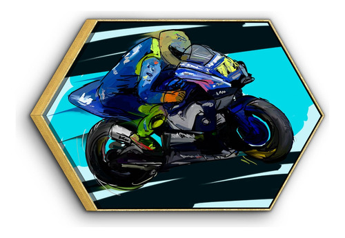 Cuadro Enmarcado Hexagonal Motociclista Pintura 60x90cm