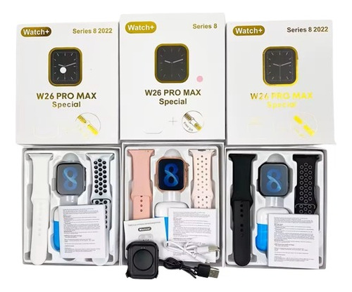 Combo Smartwatch W26 + 2 Pulzos + Audífonos Inalambricos