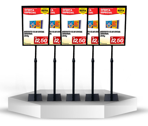 Porta Cartaz Para Folha A4 Kit 5 Pedestais - Com Regulagem