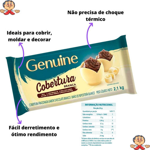 Cobertura Fracionada Sabor Chocolate Branco Genuine 2,1kg