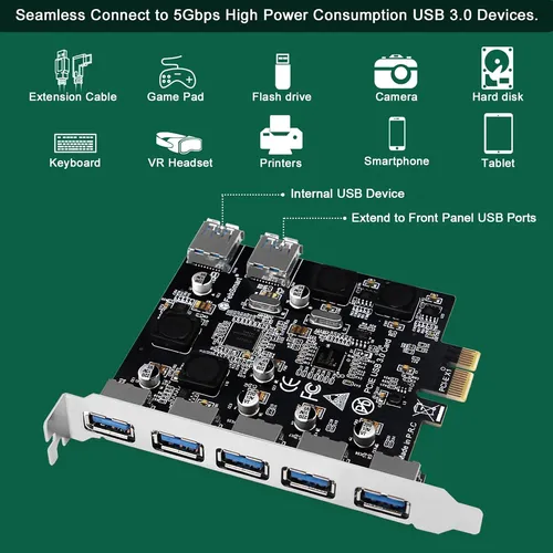 7-puertos Superspeed 5gbps Pcie Usb 3.0 Tarjeta De Expans...