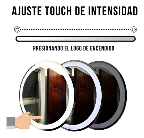 Espejo Led Redondo De Pared Touch Dimmer 70cm Esmerilado Marco Sm