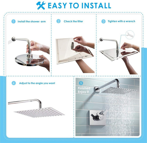Imagen 4 de 7 de 20cm Gran Cuadrada 304 De Acero Inoxidable Ducha De Spray