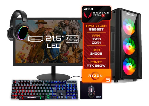 Pc Gamer Completo Amd Ryzen 5 5600gt 16gb Ssd 240gb 500w 21