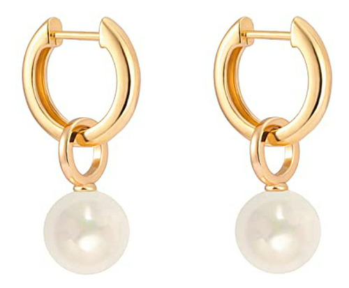 Pearl Earrings Dangle For Women 18k Gold Geometric Triangle 