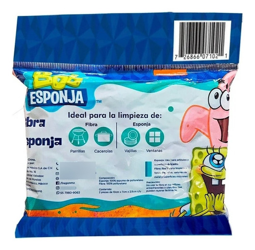 2-pck Fibra Esponja Para Lavar Trastes Calamardo Bob Esponja
