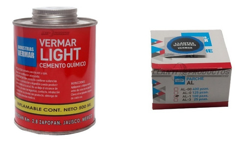 Kit Vulcanizado Frio Vermar Parches Del 1 Y Cemento 1/2 Lt