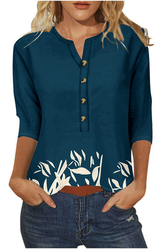 Top Holgado Creativo Con Botones Estampados Para Mujer