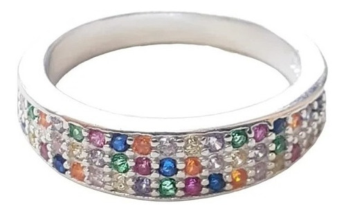 Anillo Plata 925 Cubic Pave De Zirconia Multicolor Anpl928