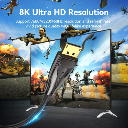Cable Fibra Optica Display Port 1.4 Vention - Certificado Profesional - 8k Hdr G-sync Hdcp Earc - Hasta 240hz 32 Gbps - 30 Metros - Premium - Para Pc Gaming Proyector Gamer Monitor Pantalla - Hcbbt