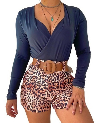 Conjunto Feminino Body Manga Longa + Short