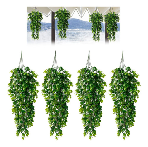 4pcs Planta Colgante Artificiales Hojas Redonda De Eucalipto