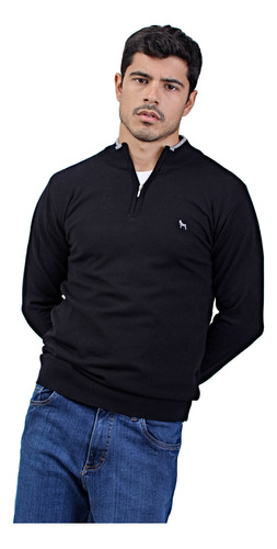Sweater Medio Cierre Negro, Hombre. Bravo J. Talle S-3xl