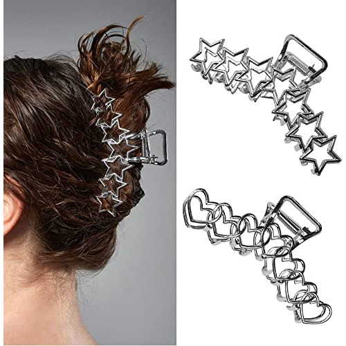 Votacos 2pcs Y2k Metal Hair Clips Star Heart Hair 6x24v