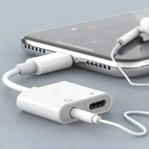 Cable cargador adaptador USB-c para cable de audio auxiliar, color blanco